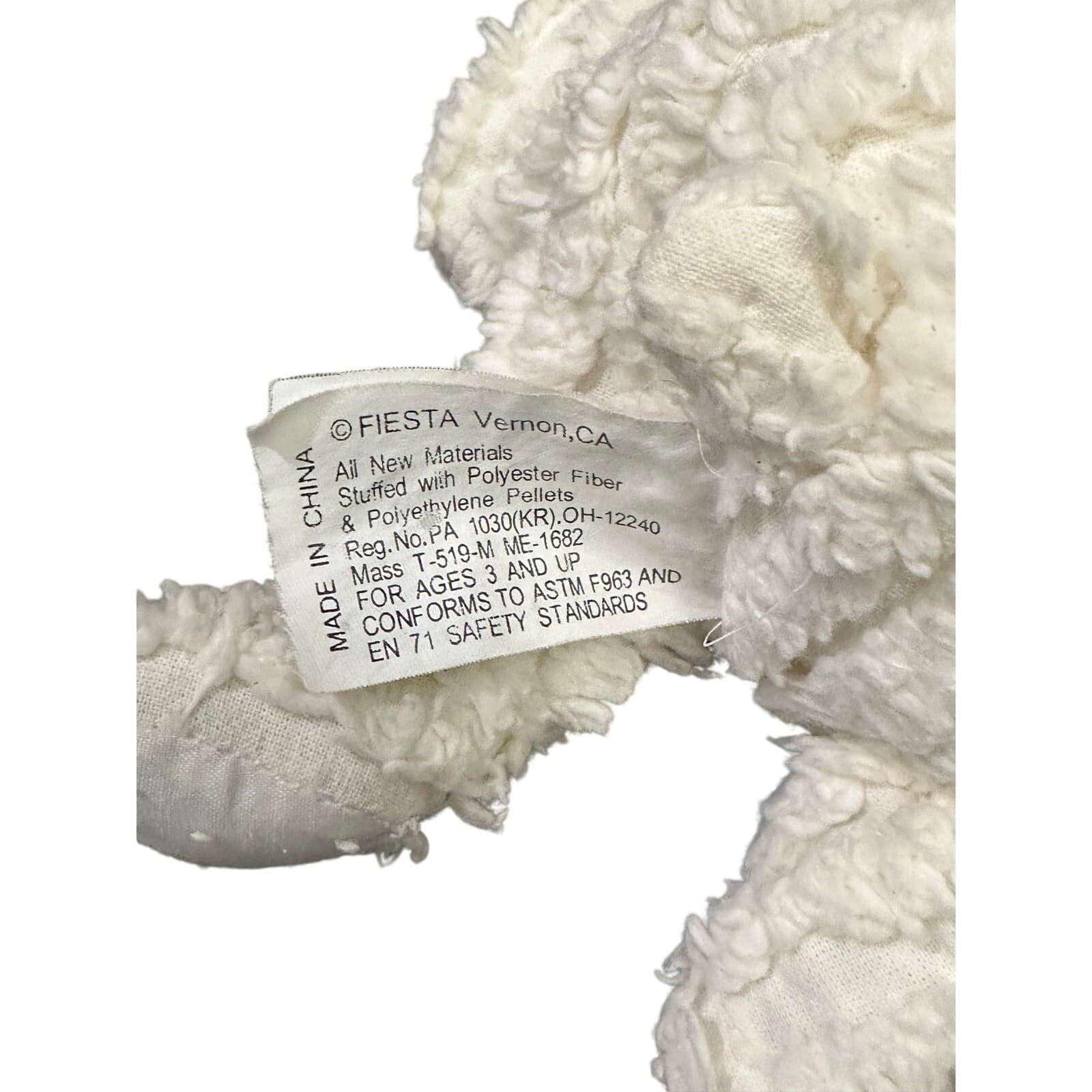 C E Fiesta White Chenille Bean Filled Plush Bunny Rabbit 6” - Thumbnail 5
