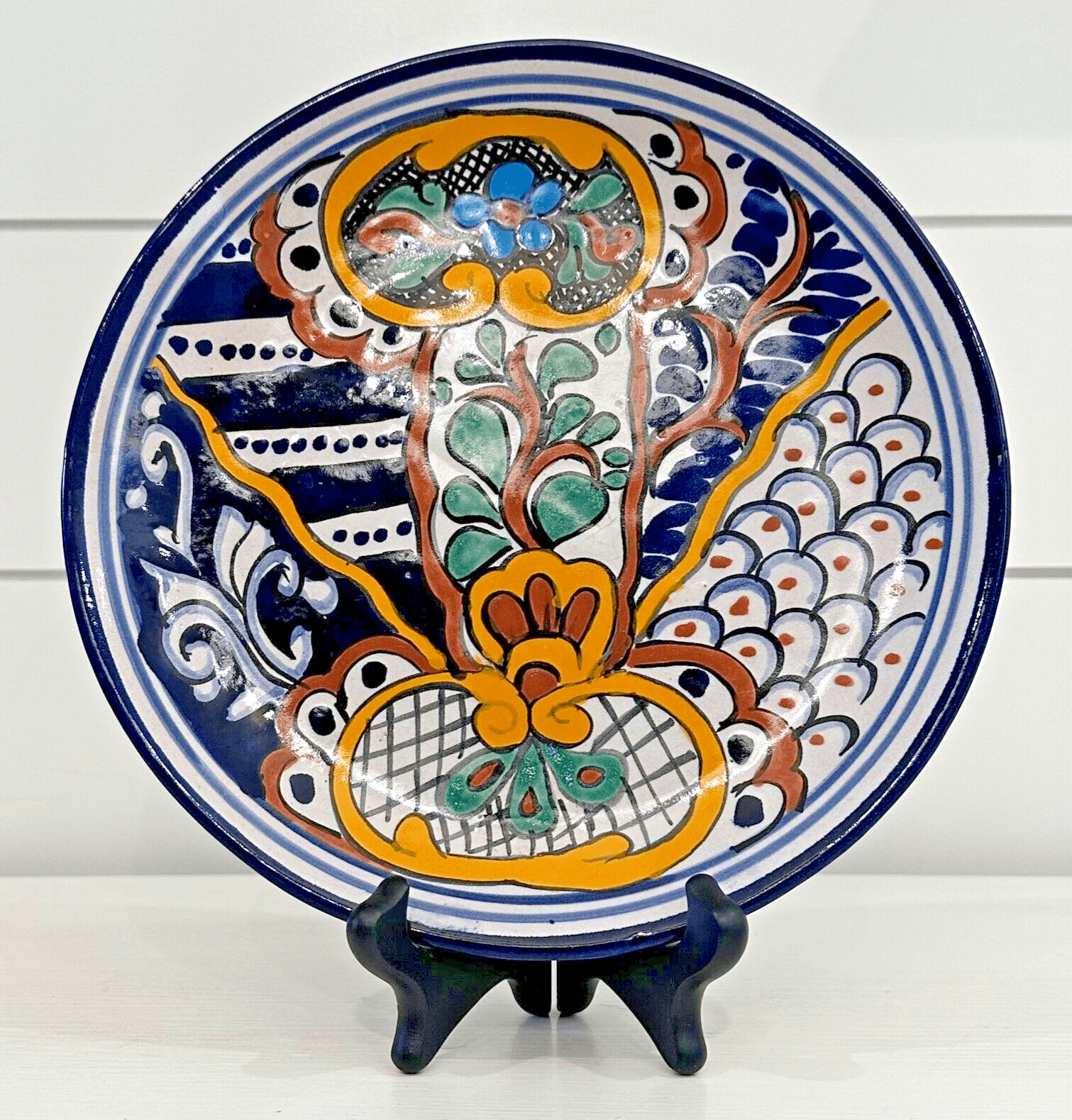 Talavera Mexican Folk Art Signed Hand Painted Hanging Plate #1