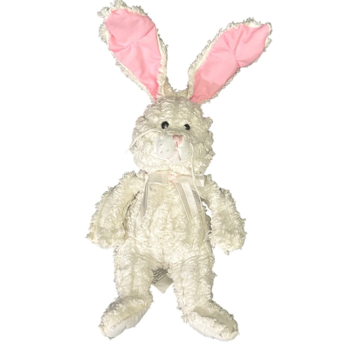 C E Fiesta White Chenille Bean Filled Plush Bunny Rabbit 6” - Thumbnail 2