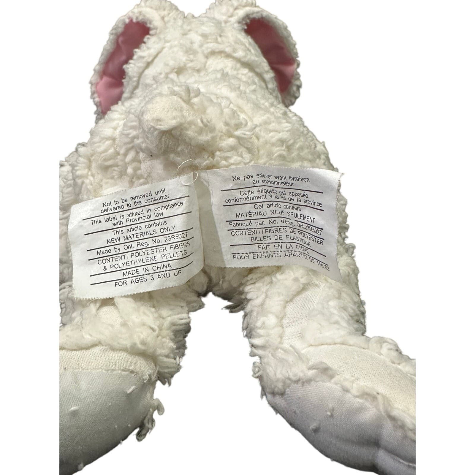 C E Fiesta White Chenille Bean Filled Plush Bunny Rabbit 6” - Thumbnail 4