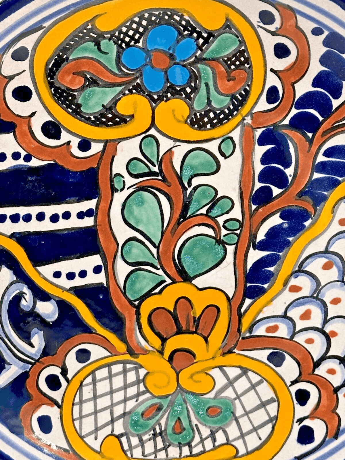 Talavera Mexican Folk Art Signed Hand Painted Hanging Plate #1 - Thumbnail 4
