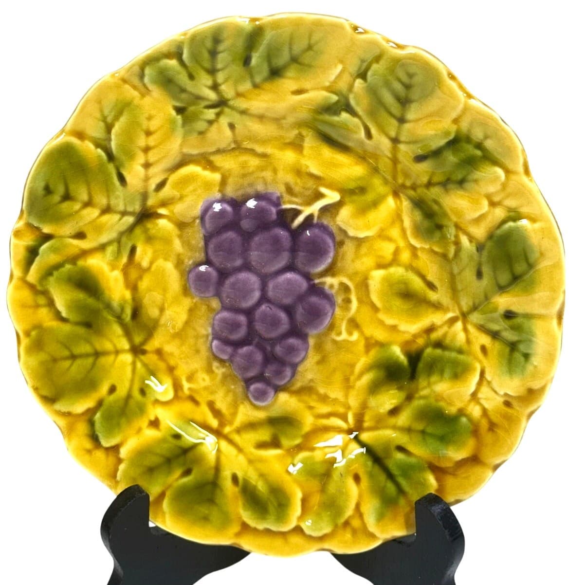Sarreguemines France Antique 1920-1950 Majolica Fruit Dessert Plates-Set of 4 - Thumbnail 4