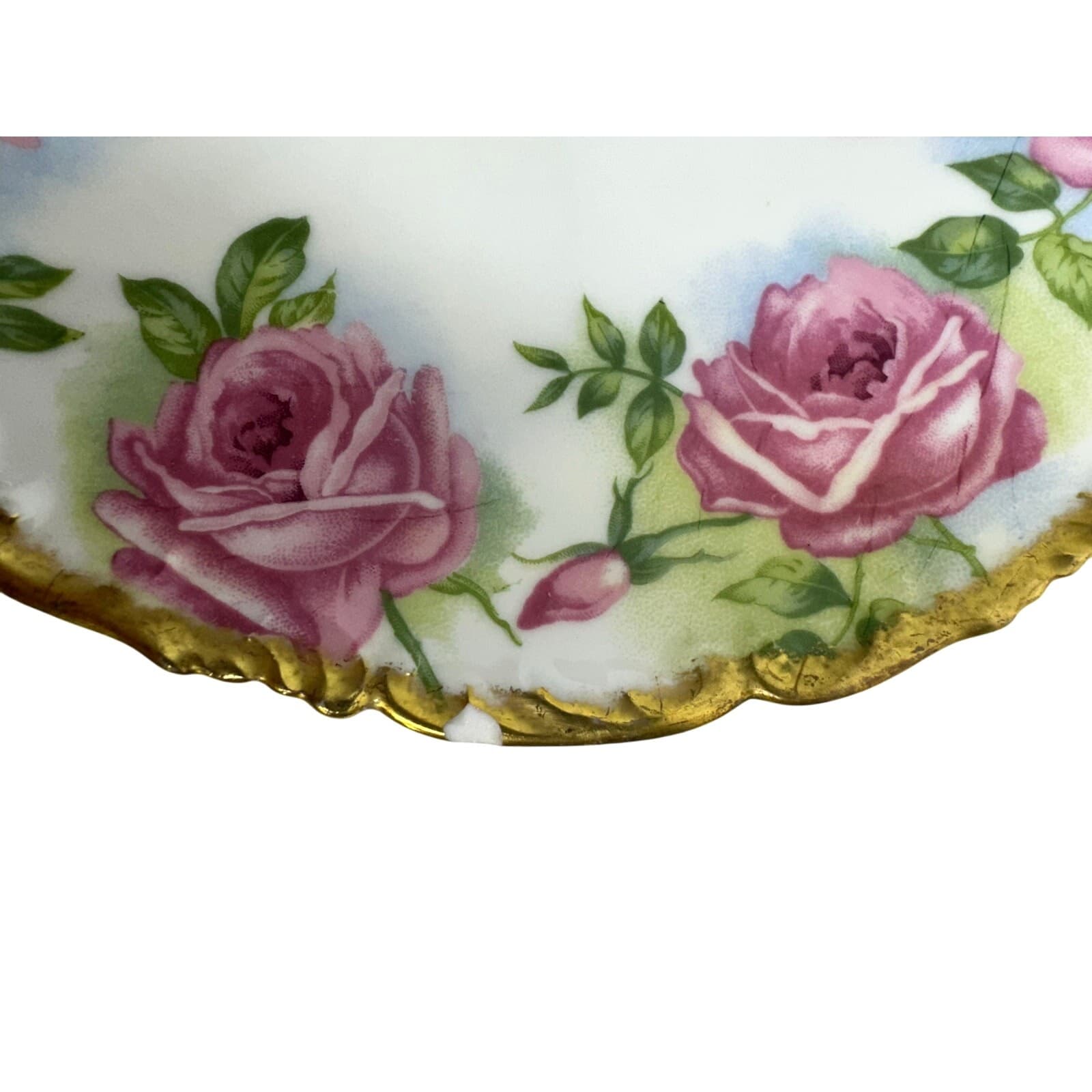 Antique Tressemann Vogt Limoges France 8.25" Pink Roses Gold Scalloped Rim-Set 3 - Thumbnail 3