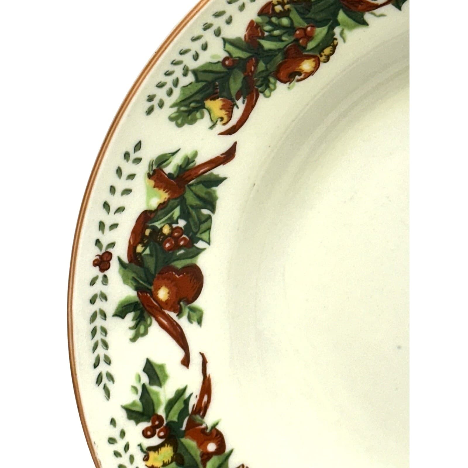 Christmas/Holiday Ribbons and Fruit Leaf Border 8.25" Soup Bowls-Set of 9 - Thumbnail 2