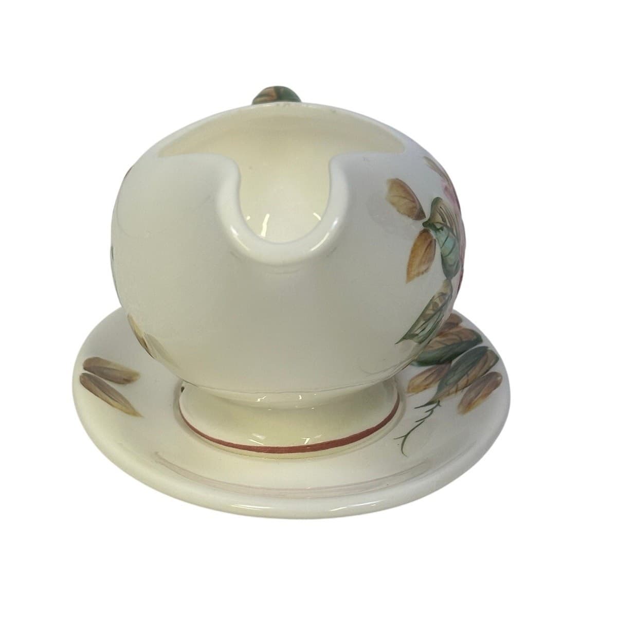 Lefton Americana Rose Pottery Gravy Boat Attached Underplate Japan - Thumbnail 5