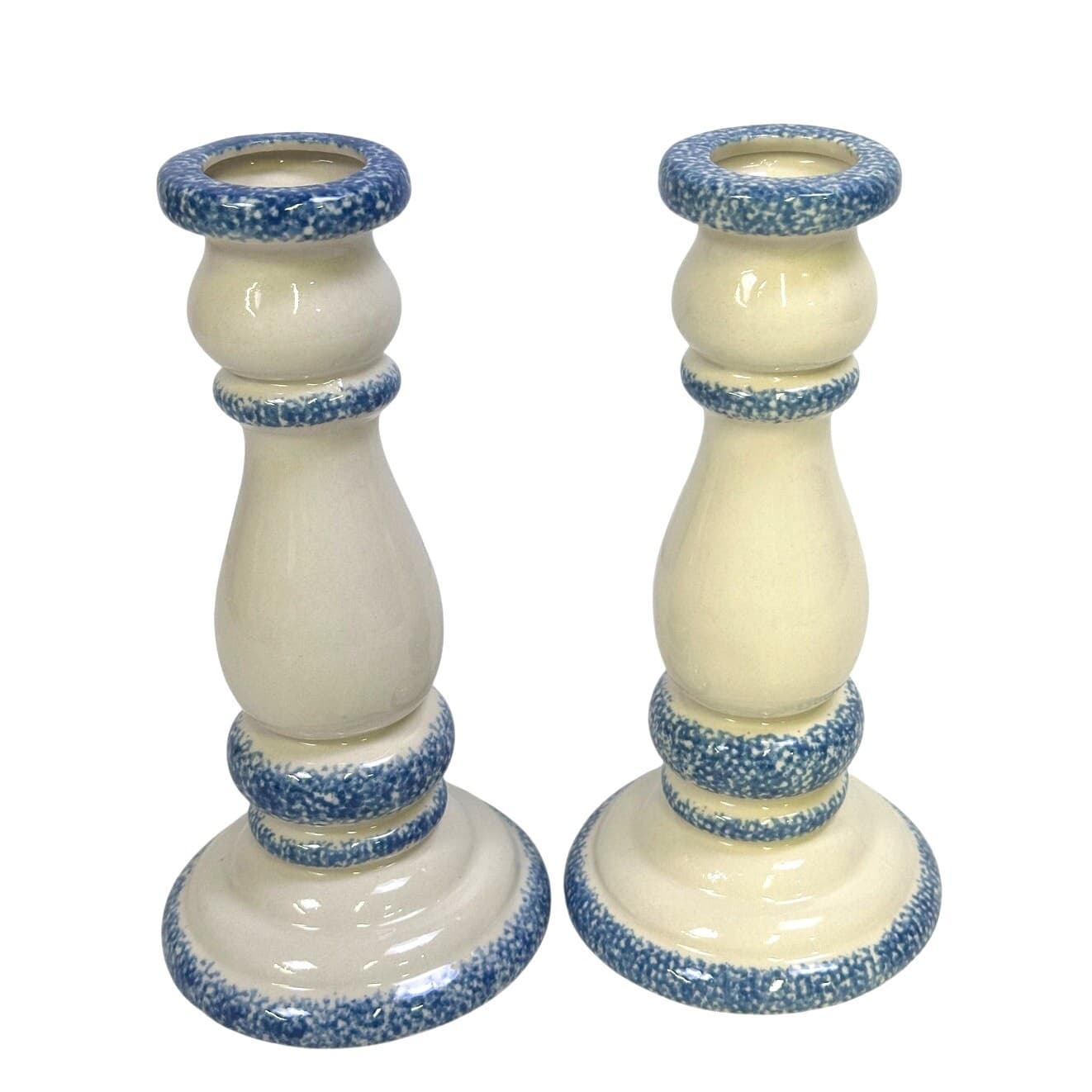 Wang's International Vintage Ceramic Spongeware Candleholders-Set of 2 - Thumbnail 4