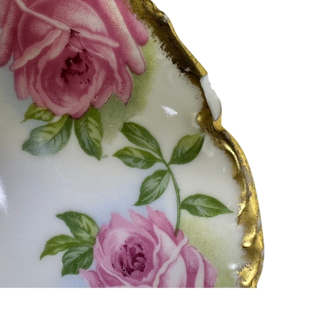 Antique Tressemann Vogt Limoges France 8.25" Pink Roses Gold Scalloped Rim-Set 3 - Thumbnail 4