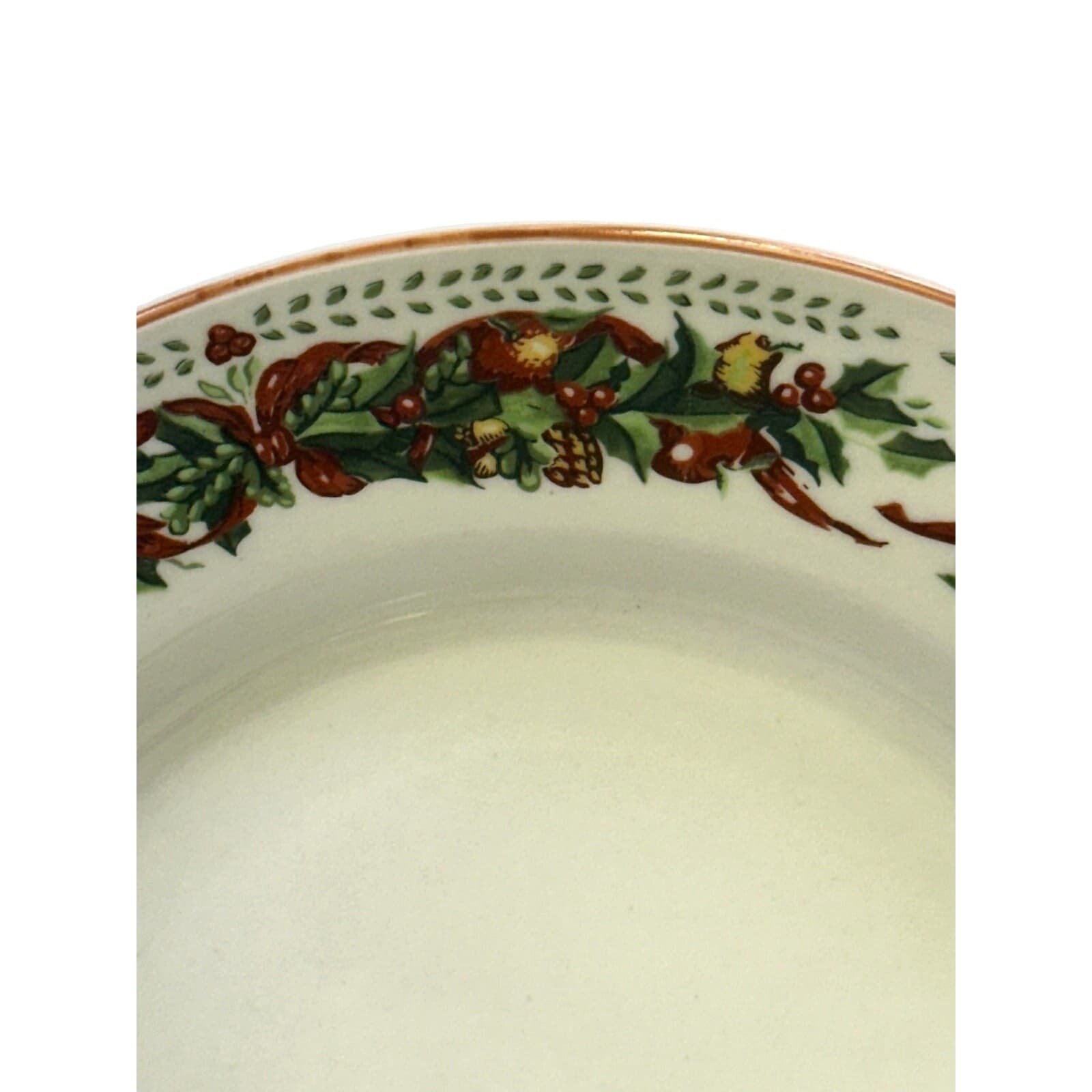 Christmas/Holiday Ribbons and Fruit Leaf Border 8.25" Soup Bowls-Set of 9 - Thumbnail 4