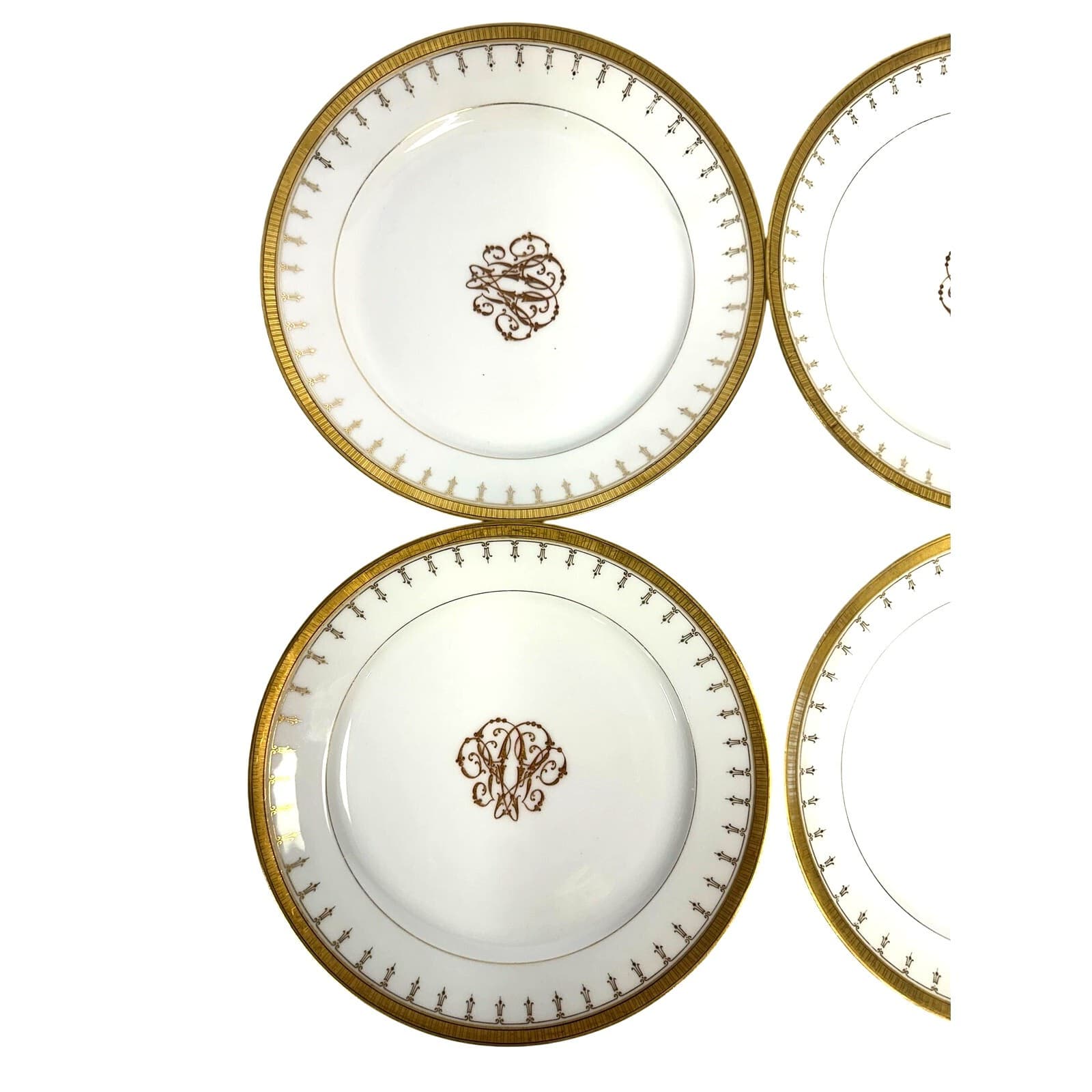 Antique Limoges Mid-1800's Porcelain Plates Elegant Gilded Design-Stunning Set 6 - Thumbnail 9