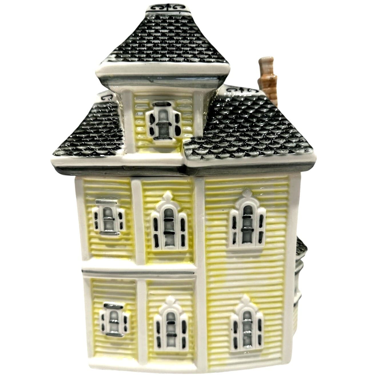 Quaint Collectible Ceramic Glazed Yellow Victorian House Cookie Jar Canister - Thumbnail 4
