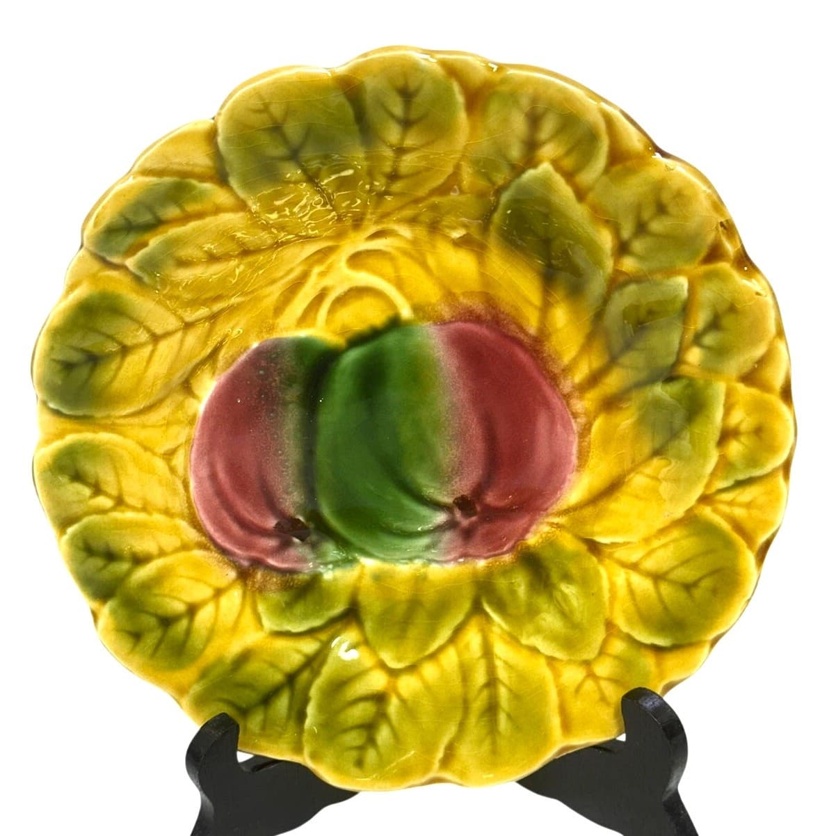Sarreguemines France Antique 1920-1950 Majolica Fruit Dessert Plates-Set of 4 - Thumbnail 3
