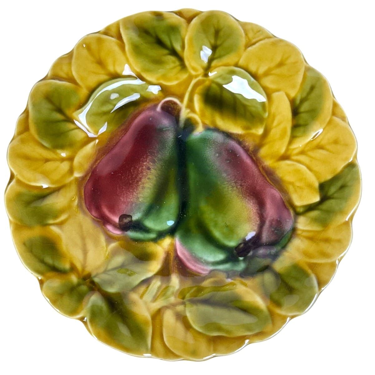 Sarreguemines France Antique 1920-1950 Majolica Fruit Dessert Plates-Set of 4 - Thumbnail 2