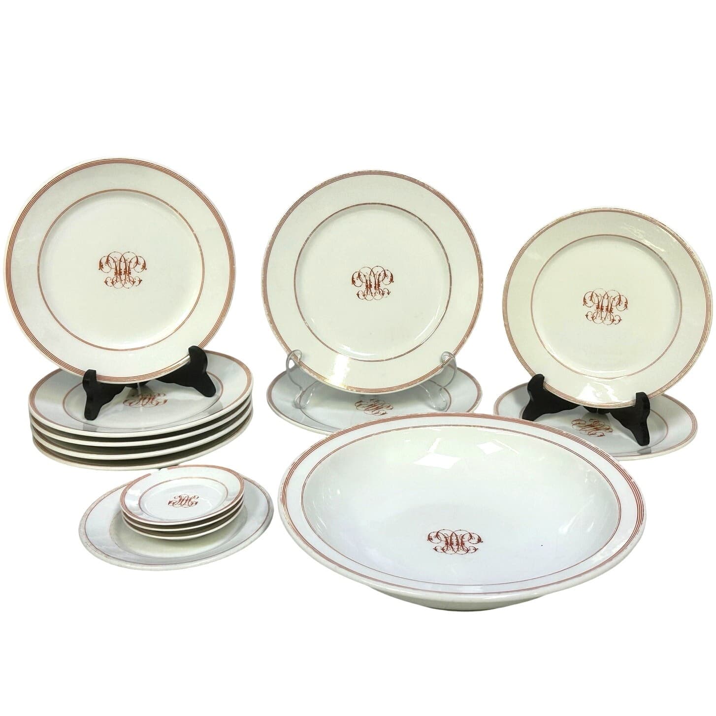 Antique C H Pillivuyt & Co Paris Mid-Late 1800's Plates & Serving Bowl-14 Pieces