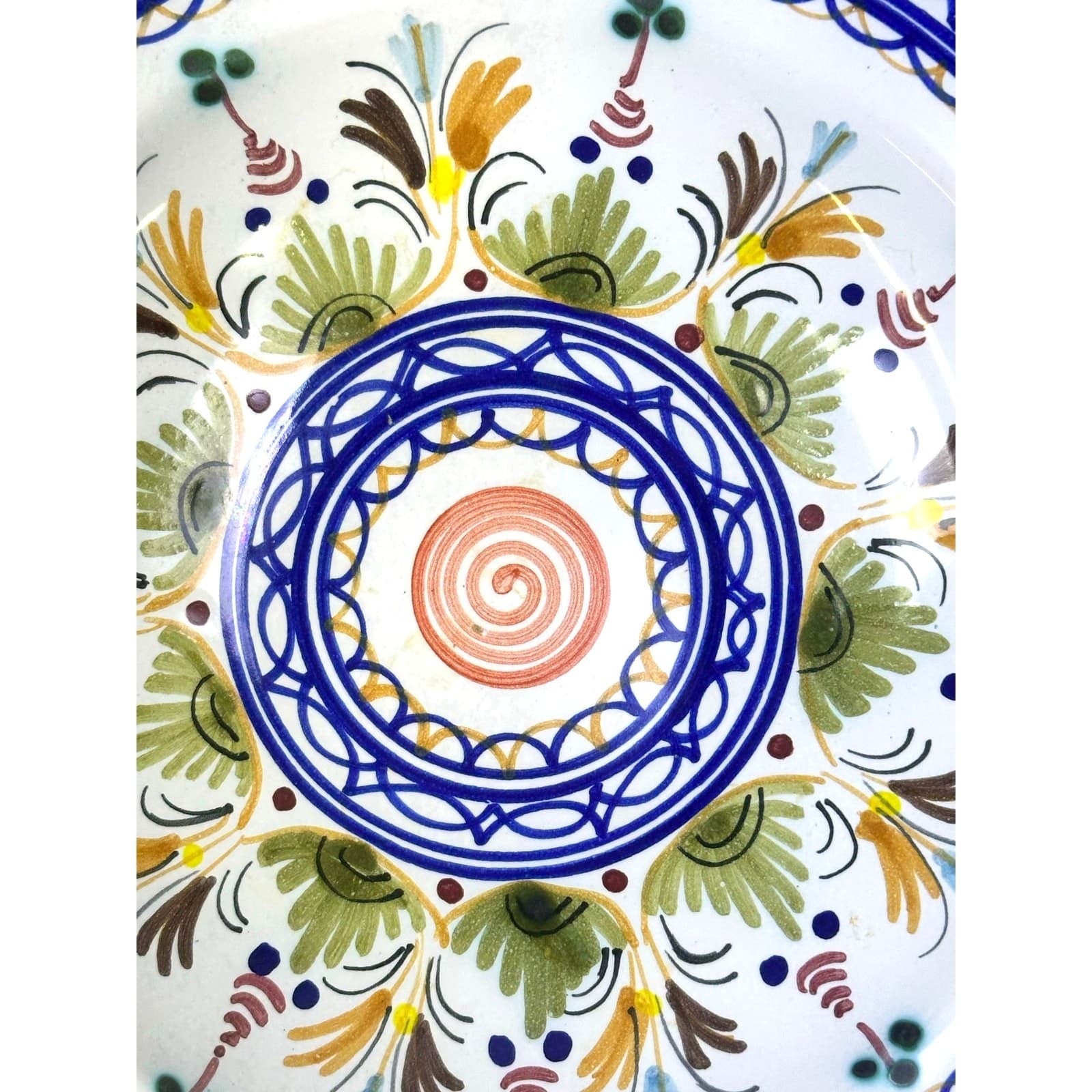 Vibrant Beautiful Spanish Pottery Hand Painted Signed 8.25" Bowl/Wall Art - Thumbnail 2