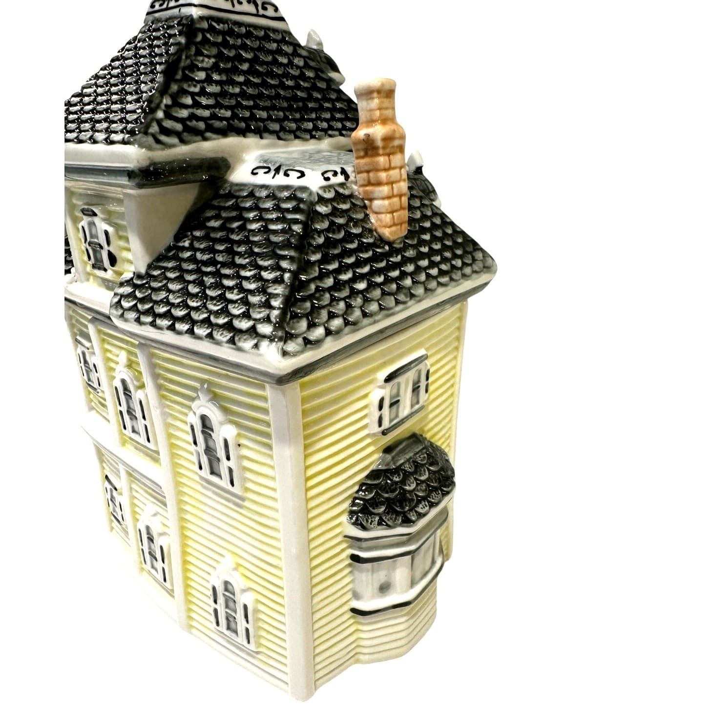 Quaint Collectible Ceramic Glazed Yellow Victorian House Cookie Jar Canister - Thumbnail 5