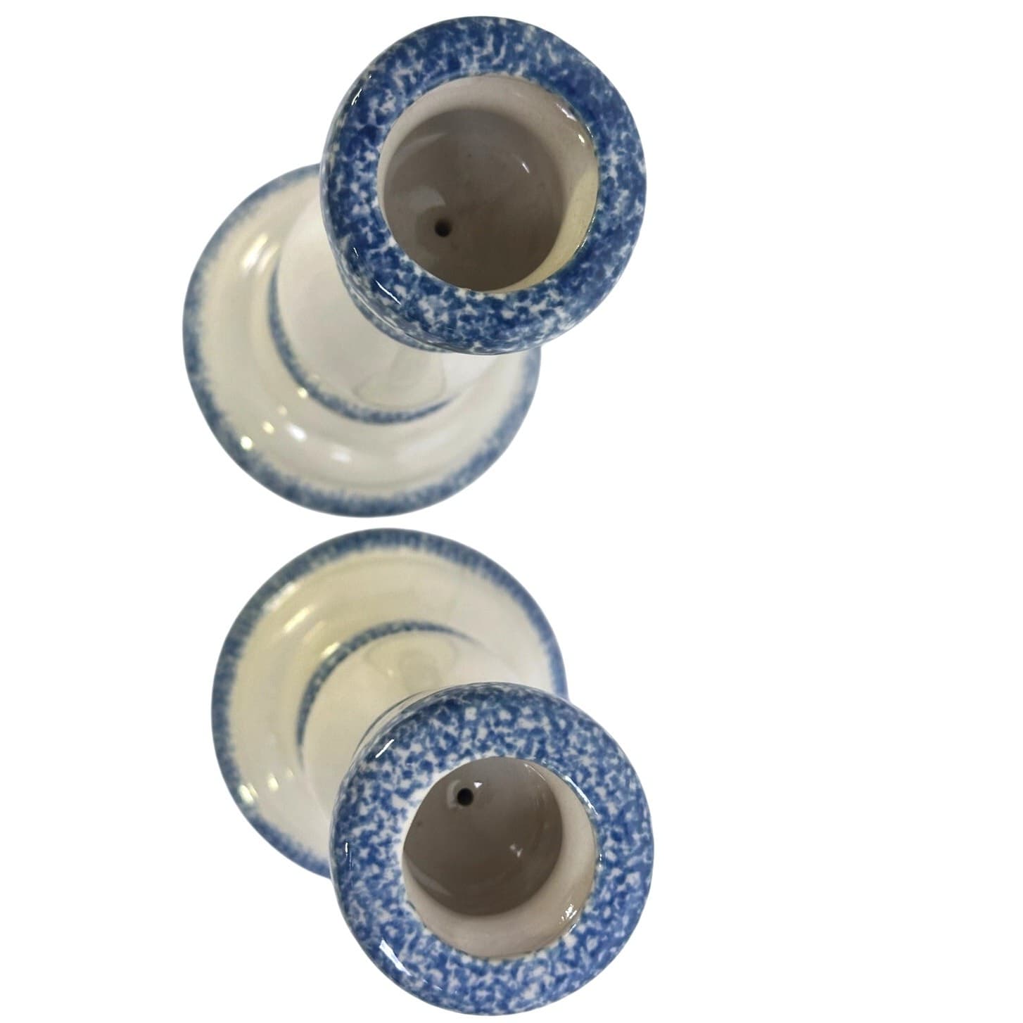 Wang's International Vintage Ceramic Spongeware Candleholders-Set of 2 - Thumbnail 2
