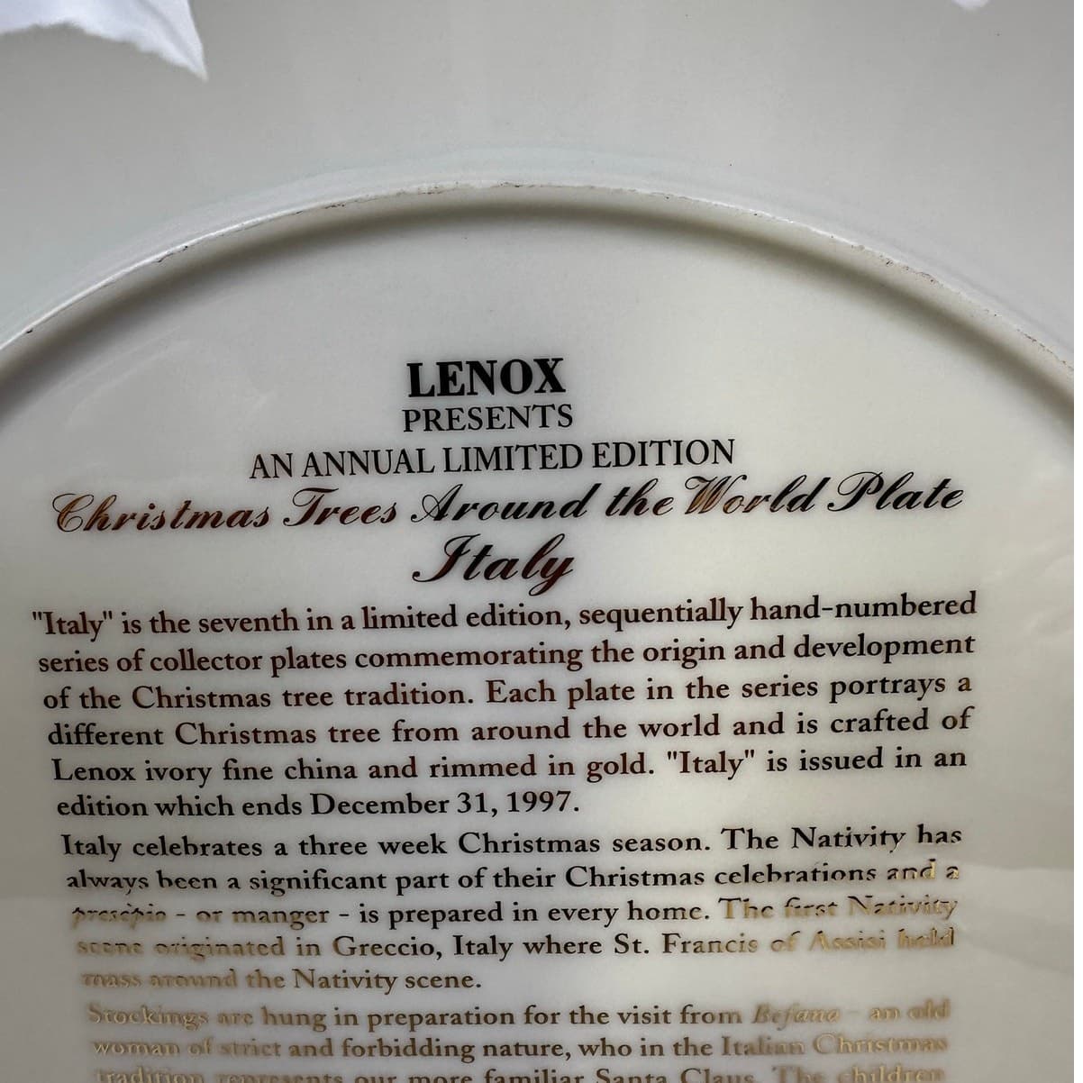 LENOX Christmas Trees Around the World 10.75" Plate ITALY 1997-Original Box Rare - Thumbnail 11