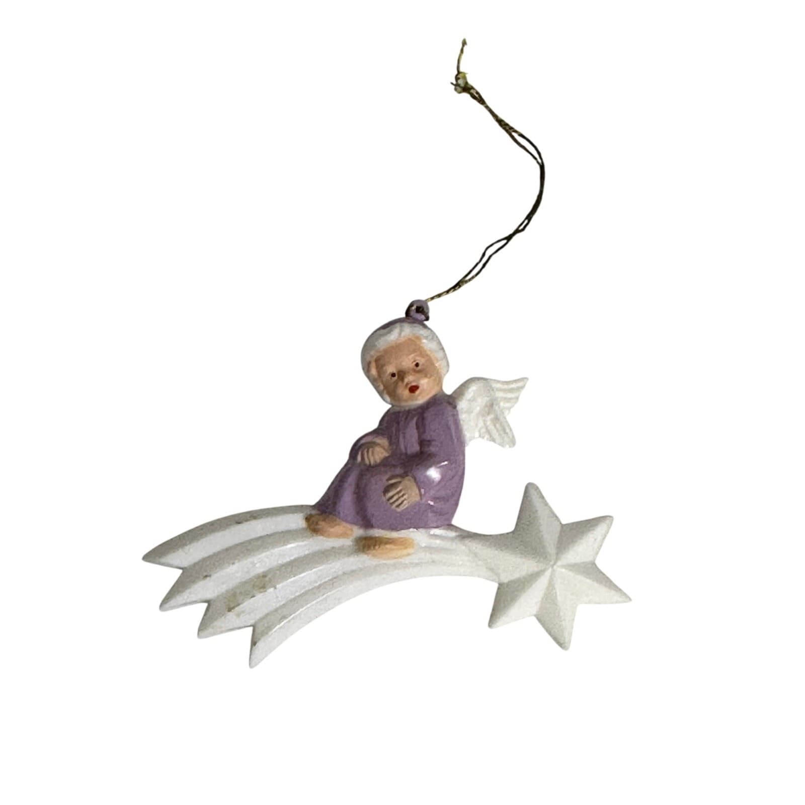 Purple Angel on Shooting Star Mid Century Plastic Ornament Vintage
