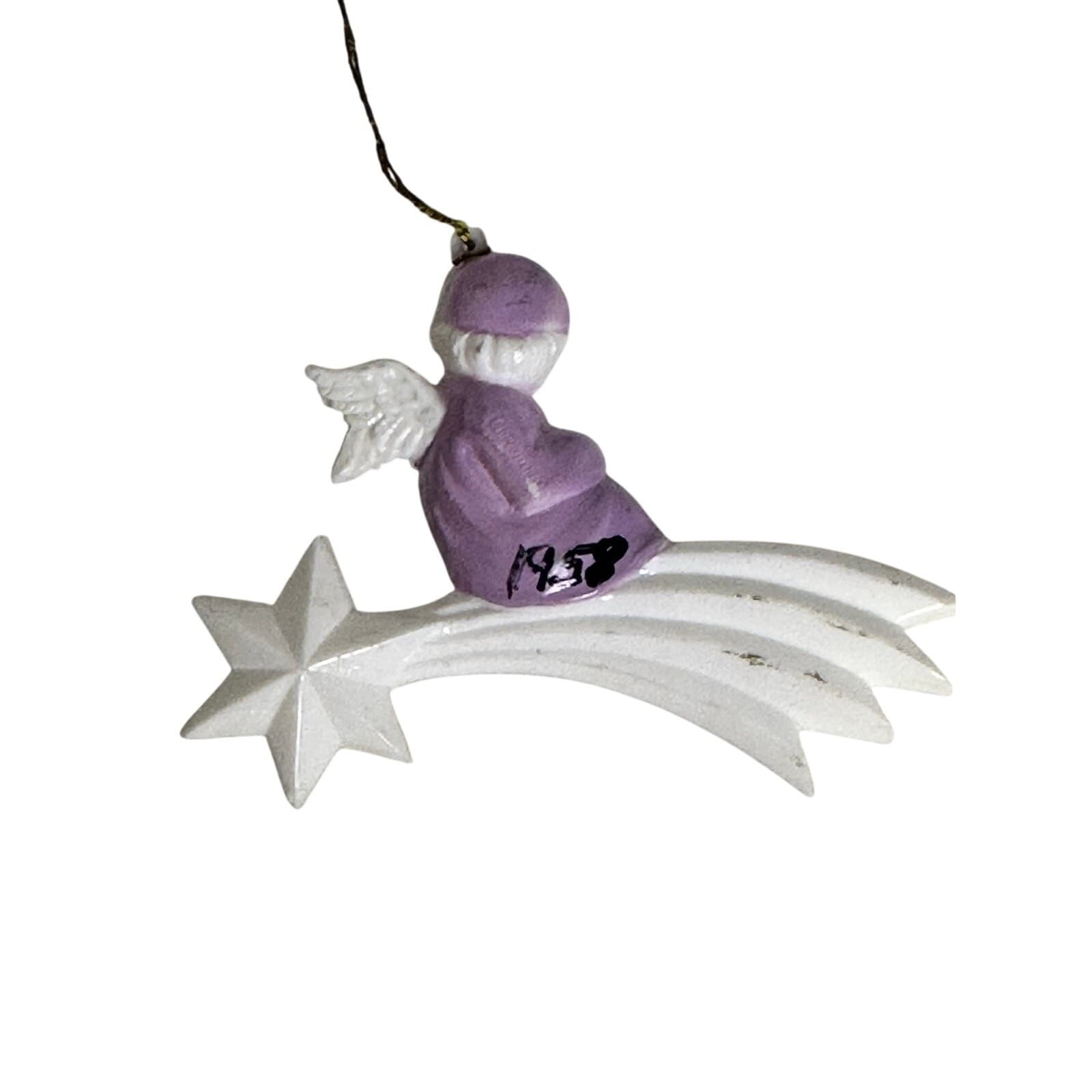Purple Angel on Shooting Star Mid Century Plastic Ornament Vintage - Thumbnail 2
