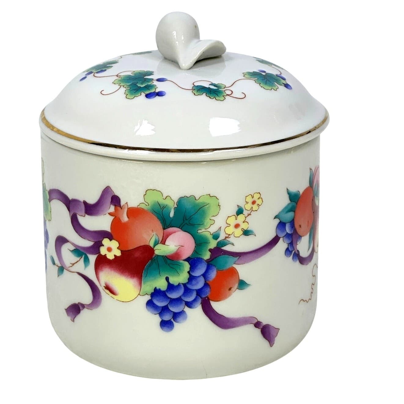Germaine Monteil Vintage Porcelain Covered Round Trinket Candy Dish Jar - Thumbnail 3