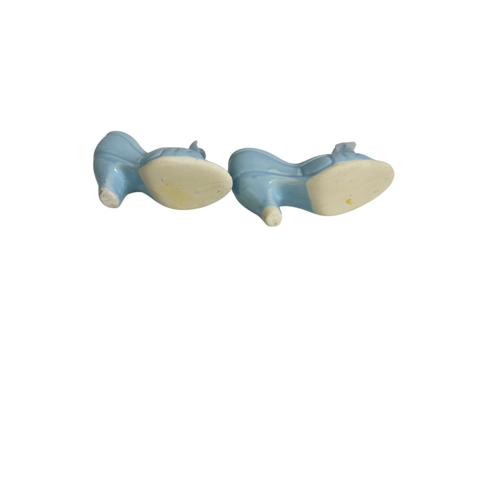 Pair Vintage Baby Blue Ceramic Open Toe High Heel Miniature Shoes - Thumbnail 5
