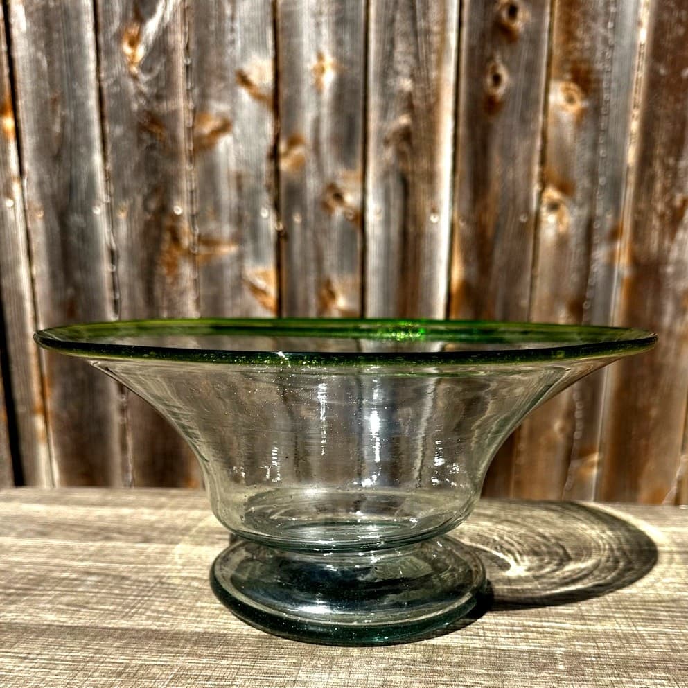 Mid-Century Vintage Hand Blown Seeded Green Rim 11" Presentation Bowl-Stunning - Thumbnail 8