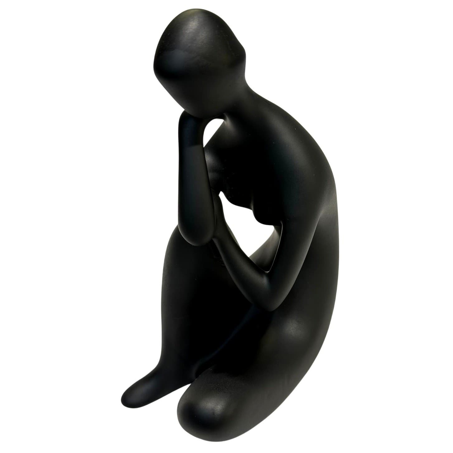 Royal Dux Bohemia Matte Black Porcelain Seated Nude Thinker Figurine MCM 5.75" - Thumbnail 8