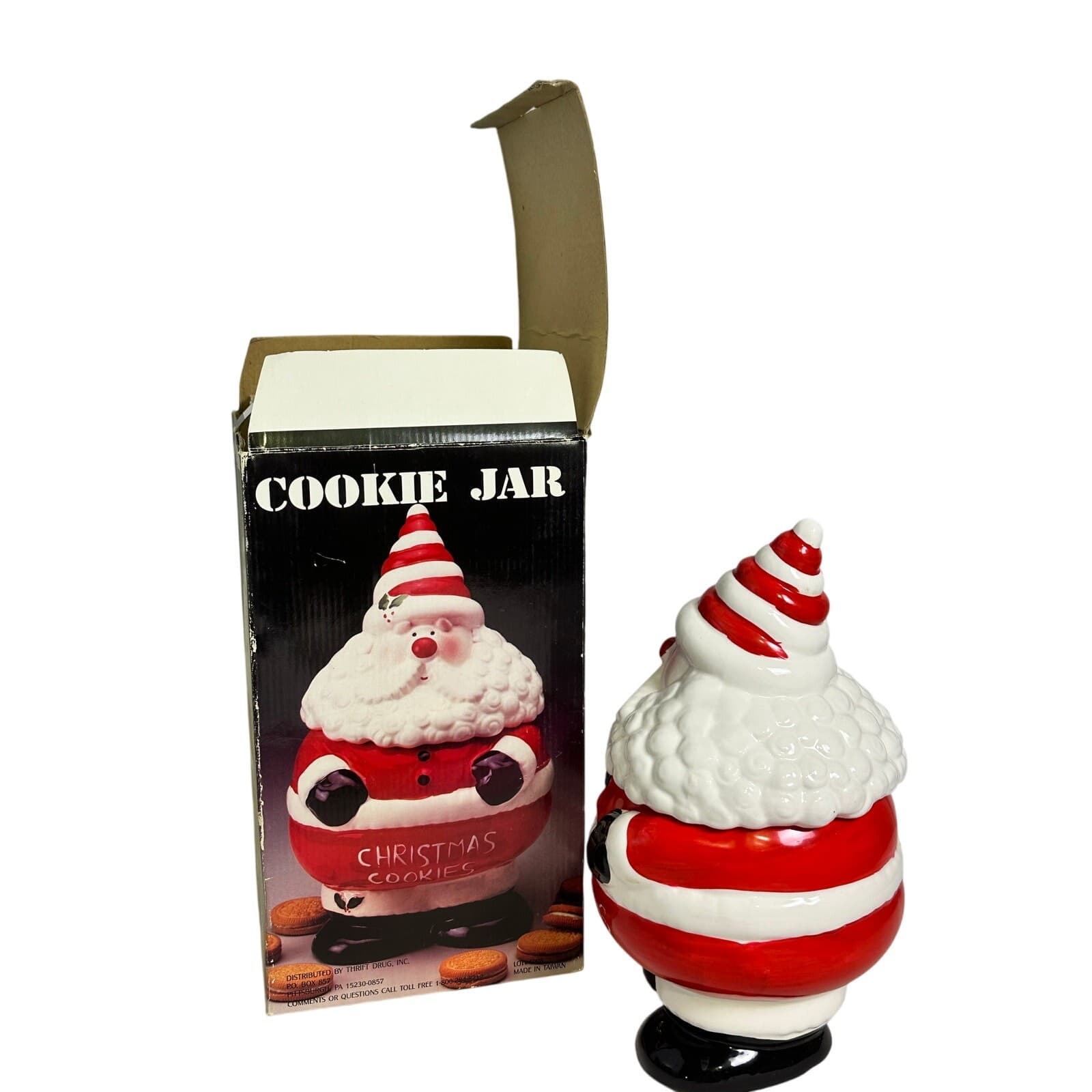 Super Cute Ceramic Santa Cookie Jar in Original Box - Thumbnail 3