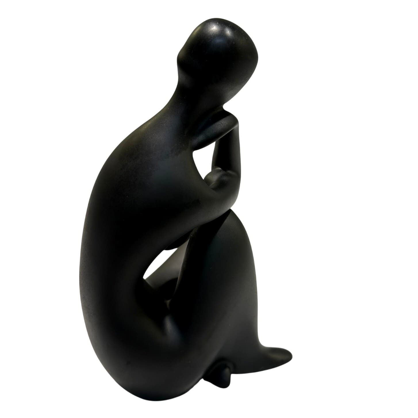 Royal Dux Bohemia Matte Black Porcelain Seated Nude Thinker Figurine MCM 5.75" - Thumbnail 4
