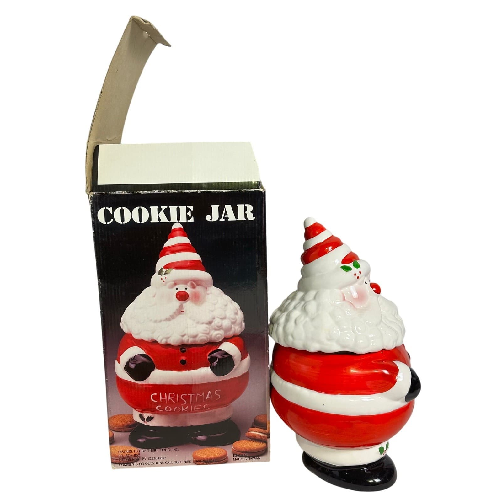 Super Cute Ceramic Santa Cookie Jar in Original Box - Thumbnail 5