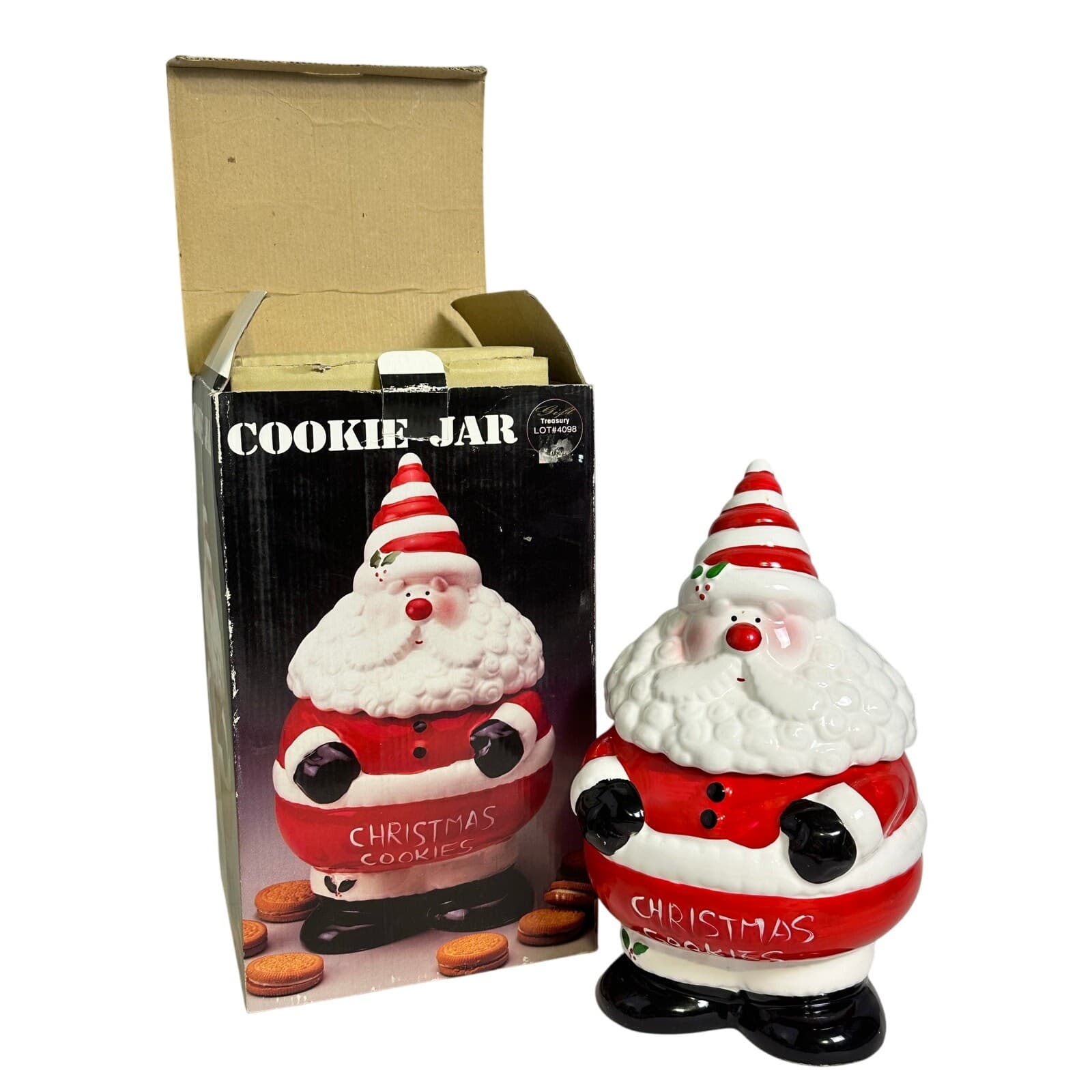 Super Cute Ceramic Santa Cookie Jar in Original Box - Thumbnail 2
