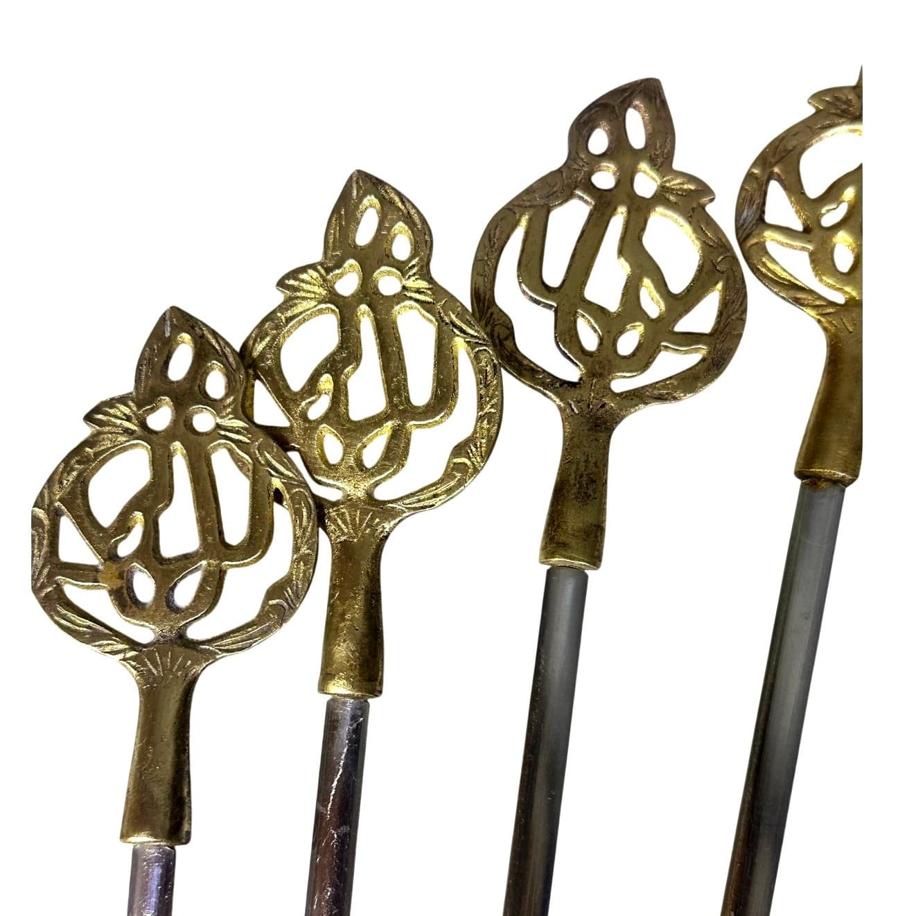 Turkish Shish Kebab Ornate Brass Handled Stainless Steel 13" Skewers-Set of 10 - Thumbnail 2