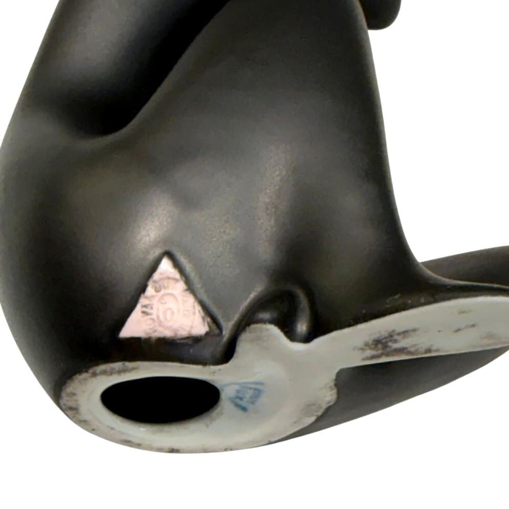 Royal Dux Bohemia Matte Black Porcelain Seated Nude Thinker Figurine MCM 5.75" - Thumbnail 9