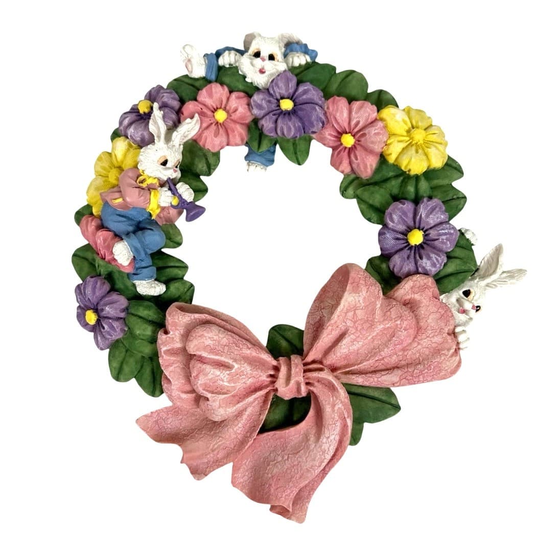 This York Resin Easter Wreath with Bunny Rabbits Vintage 1995 in Original Box! - Thumbnail 4