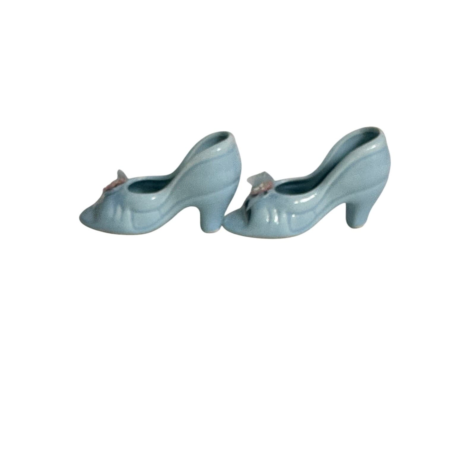 Pair Vintage Baby Blue Ceramic Open Toe High Heel Miniature Shoes - Thumbnail 2