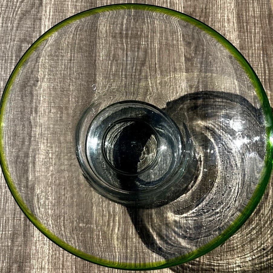 Mid-Century Vintage Hand Blown Seeded Green Rim 11" Presentation Bowl-Stunning - Thumbnail 7