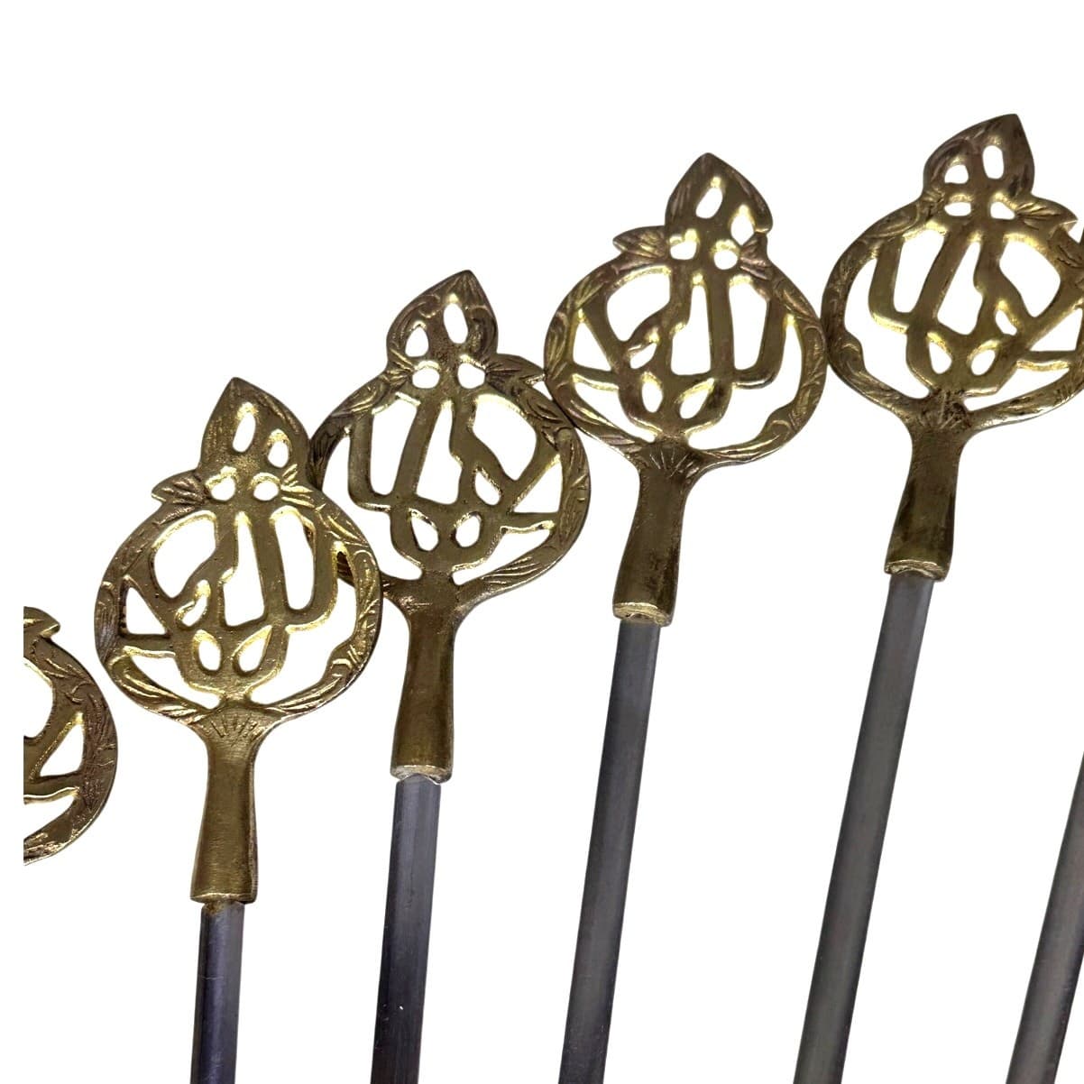 Turkish Shish Kebab Ornate Brass Handled Stainless Steel 13" Skewers-Set of 10 - Thumbnail 4