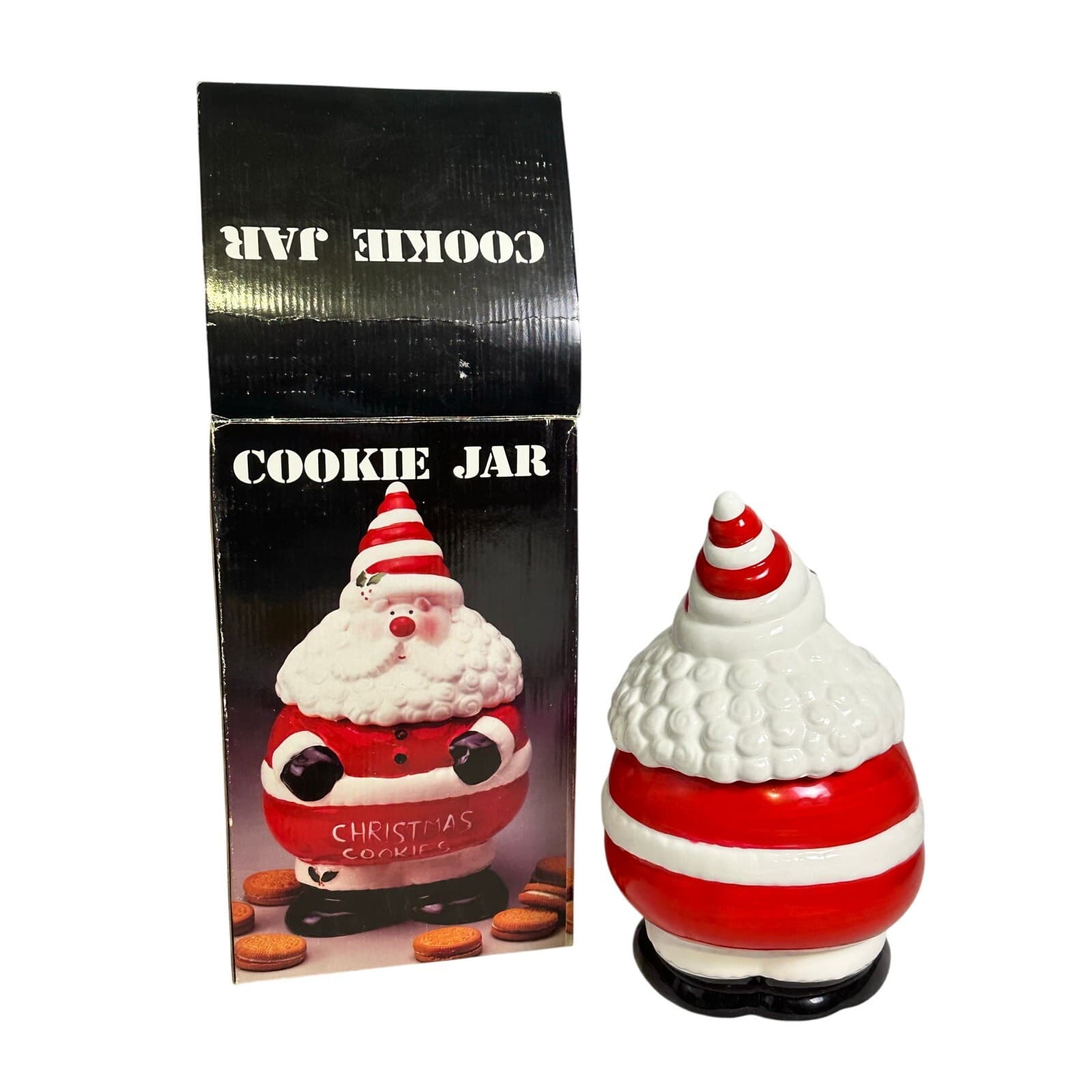 Super Cute Ceramic Santa Cookie Jar in Original Box - Thumbnail 4