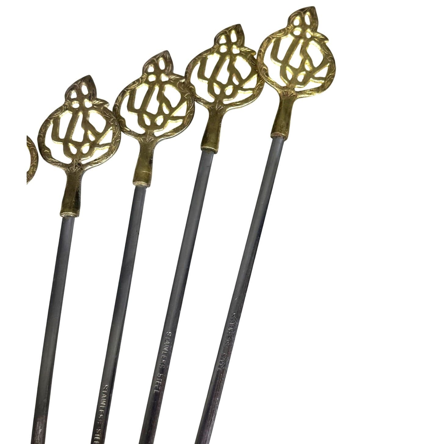 Turkish Shish Kebab Ornate Brass Handled Stainless Steel 13" Skewers-Set of 10 - Thumbnail 6