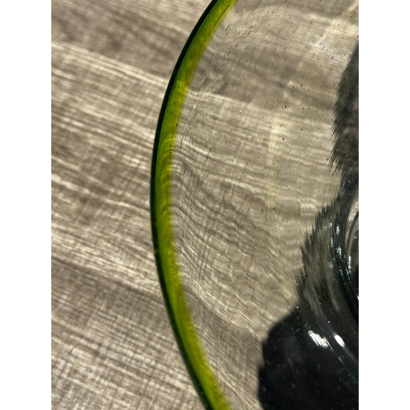 Mid-Century Vintage Hand Blown Seeded Green Rim 11" Presentation Bowl-Stunning - Thumbnail 9