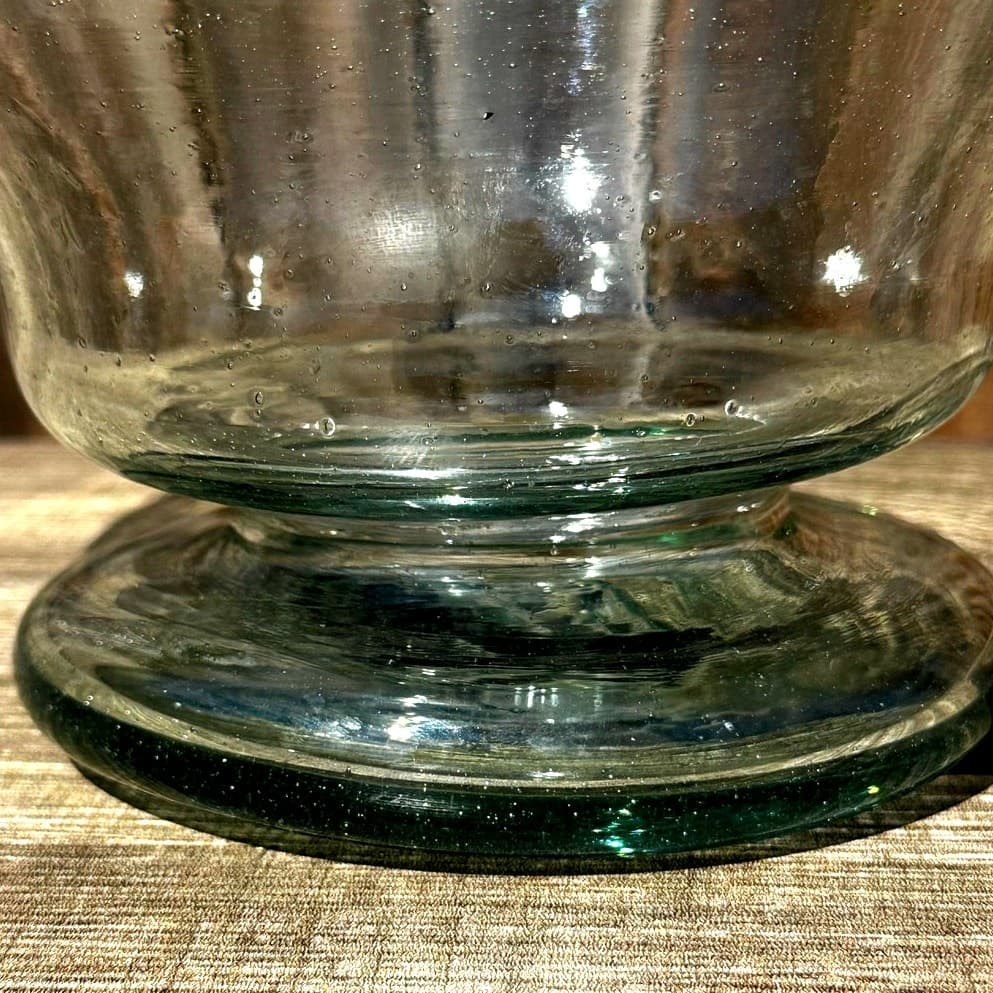 Mid-Century Vintage Hand Blown Seeded Green Rim 11" Presentation Bowl-Stunning - Thumbnail 6