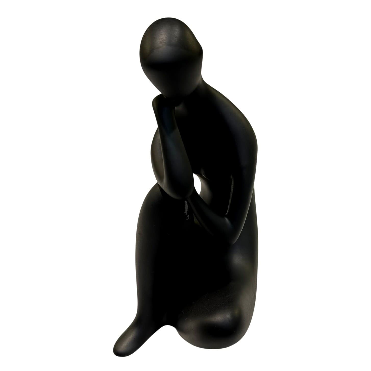 Royal Dux Bohemia Matte Black Porcelain Seated Nude Thinker Figurine MCM 5.75" - Thumbnail 3