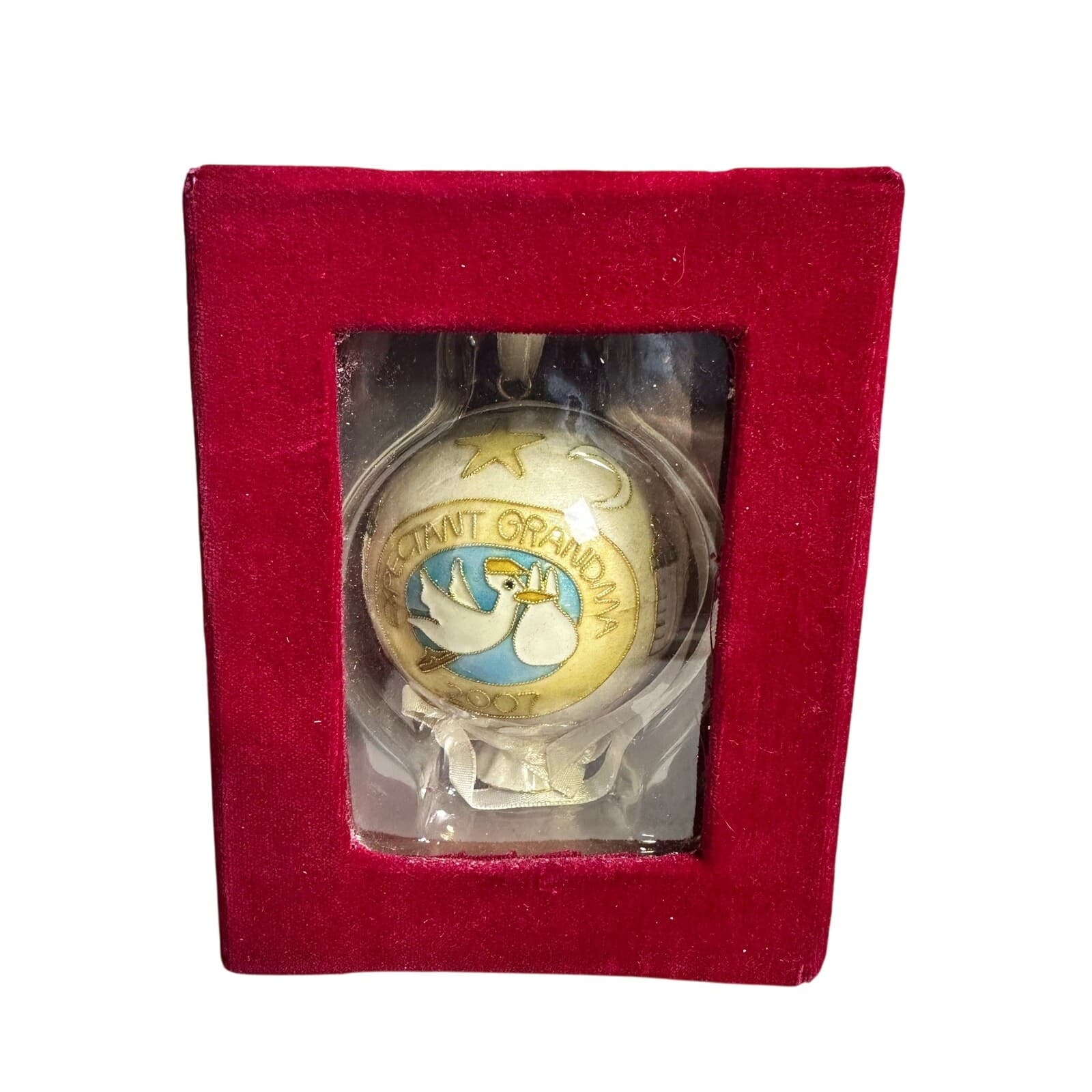 2007 Dillards Expectant Grandma Cloisonné Ornament in Red Velvet Box with Tag