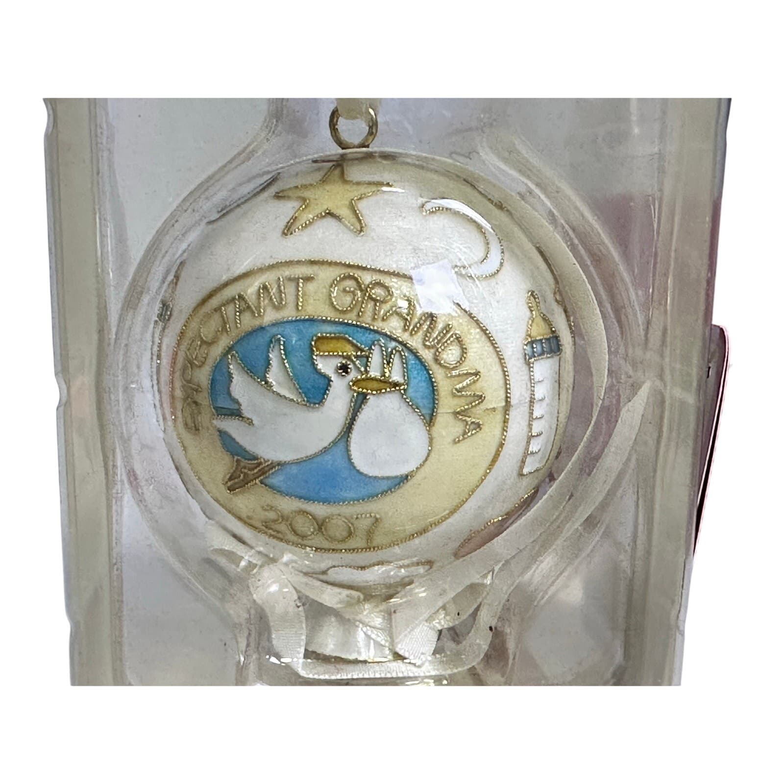 2007 Dillards Expectant Grandma Cloisonné Ornament in Red Velvet Box with Tag - Thumbnail 5
