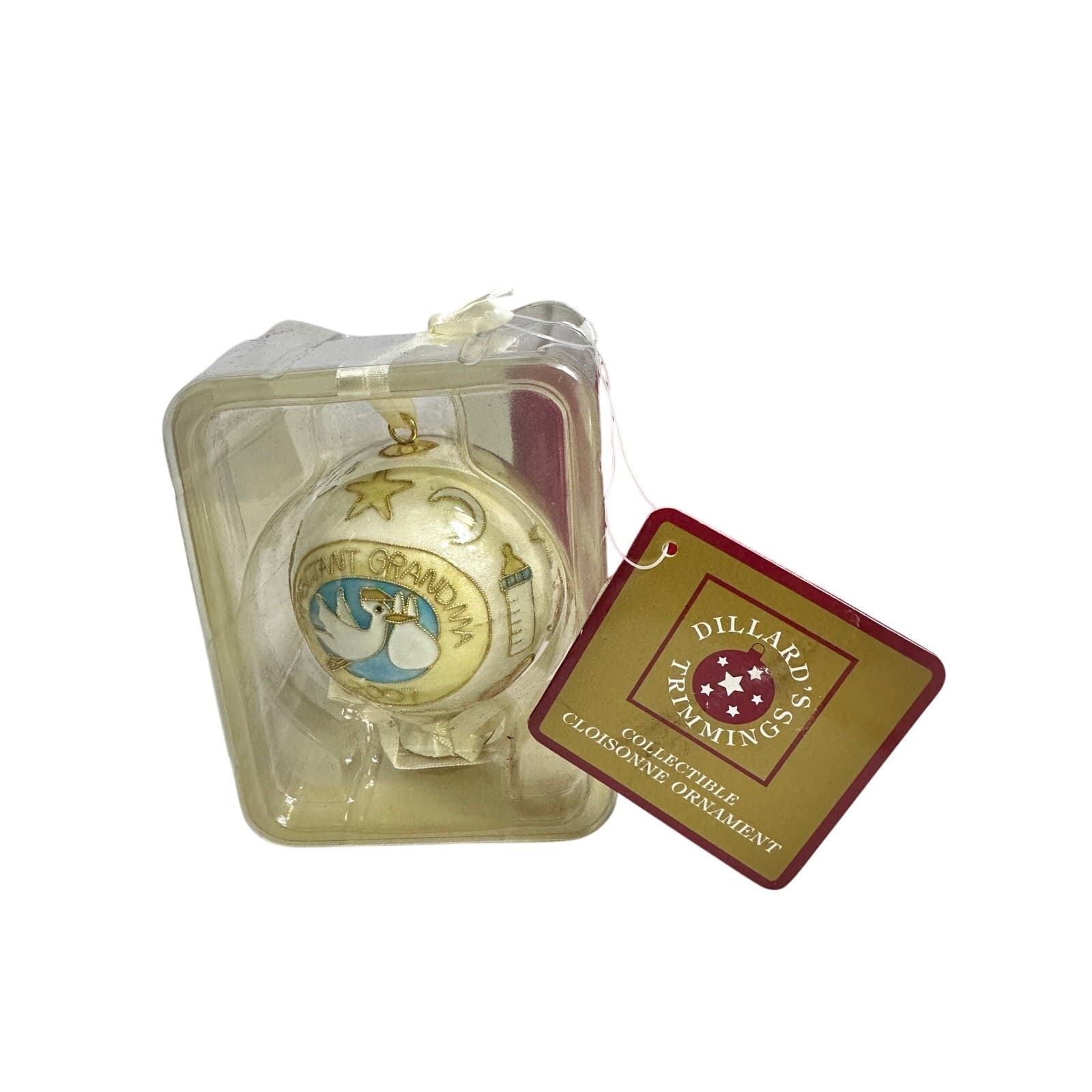 2007 Dillards Expectant Grandma Cloisonné Ornament in Red Velvet Box with Tag - Thumbnail 3