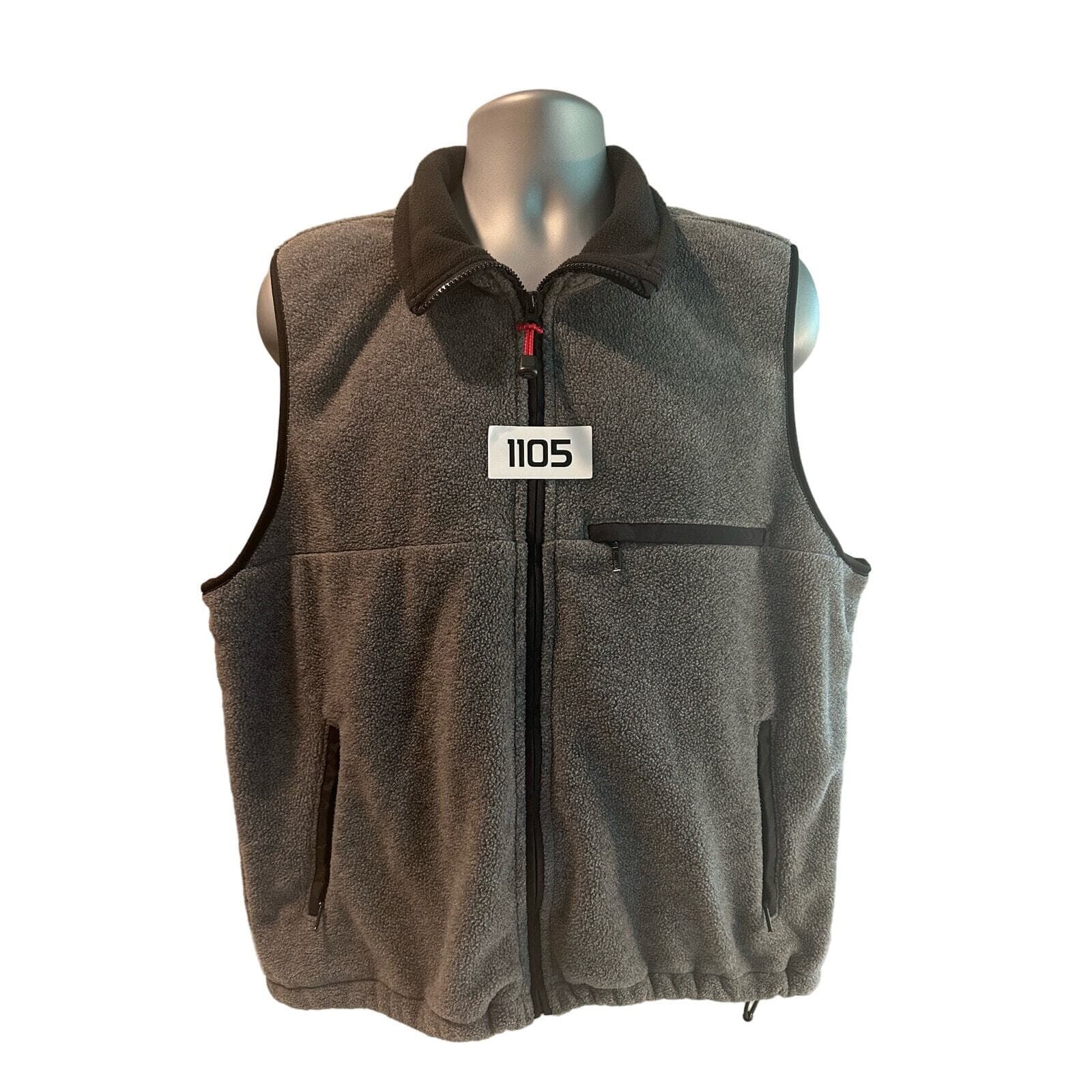 Eddie Bauer Mens L Gray and Black Polartek Fleece Full Zip Vest - Thumbnail 7