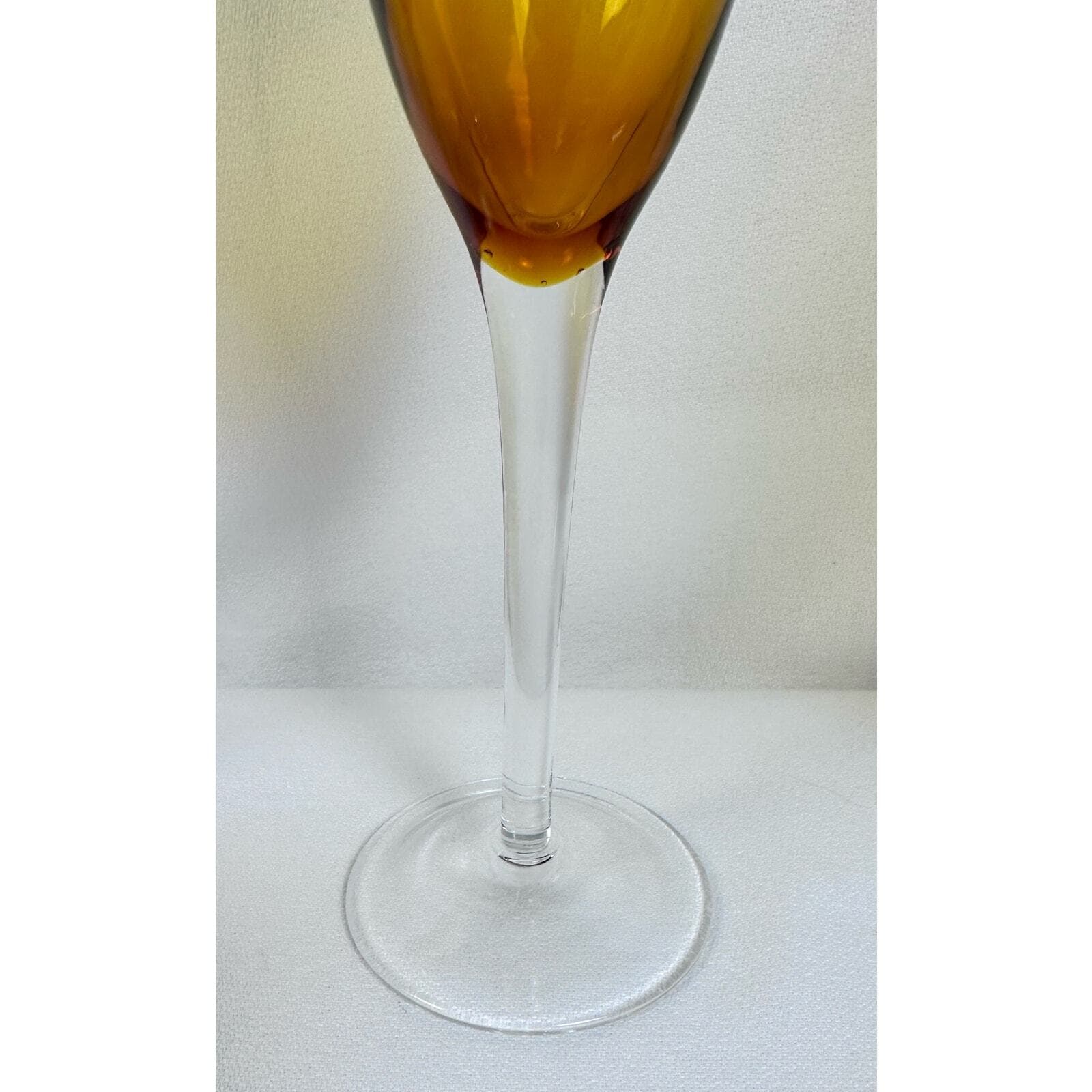 Elegant Amber 10” Champagne Flutes w Clear Stems Set of 5 Excellent Vintage - Thumbnail 4