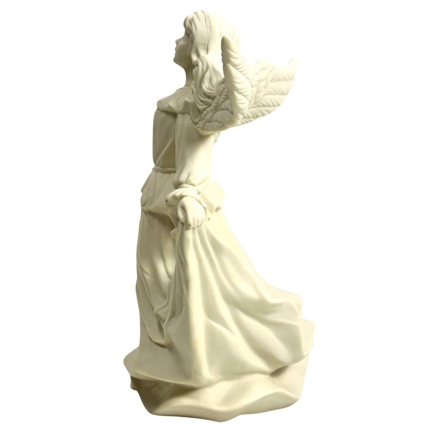 Ceramic Vintage Angel Lyre Wings Spread Smooth Alabaster White Glaze-Excellent - Thumbnail 3