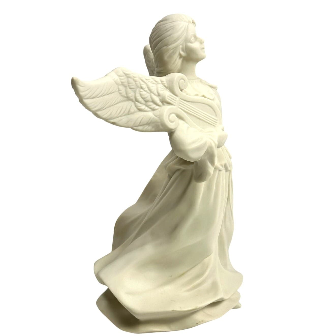 Ceramic Vintage Angel Lyre Wings Spread Smooth Alabaster White Glaze-Excellent - Thumbnail 5