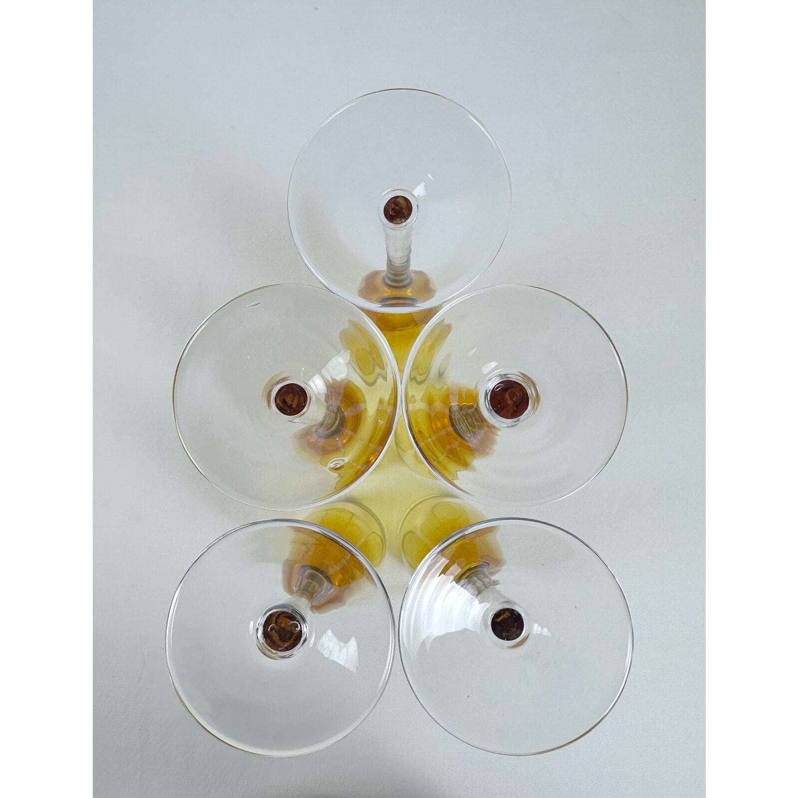 Elegant Amber 10” Champagne Flutes w Clear Stems Set of 5 Excellent Vintage - Thumbnail 6